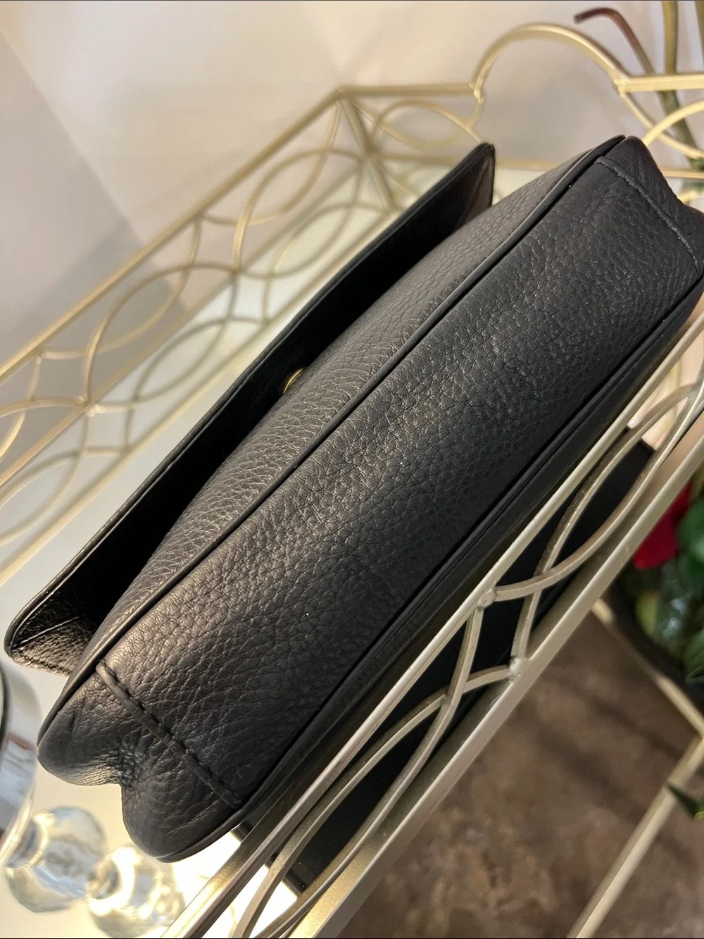 Michael Kors Fulton Flap Black Pebbled Leather Shoulder Bag with Gold Chain